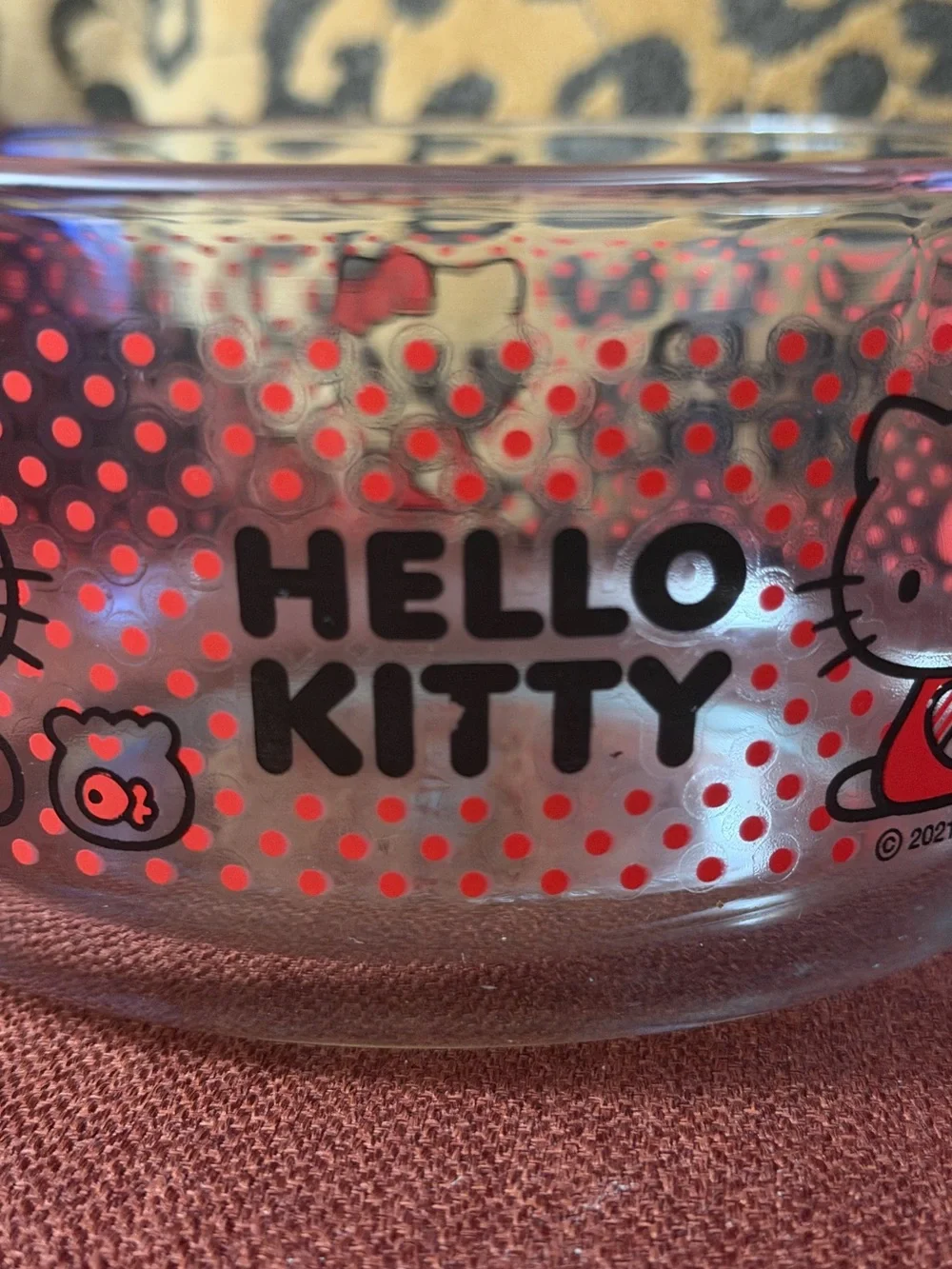 Pyrex Hello Kitty Clear Glass Bowl, Red Polka Dots 5.75”